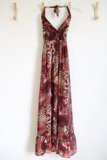 Xhilaration Chiffon Brown Maroon Halter Neck Animal Print Dress | XS