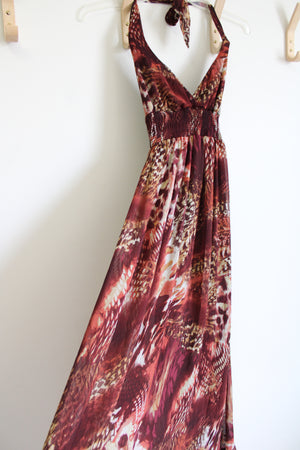 Xhilaration Chiffon Brown Maroon Halter Neck Animal Print Dress | XS