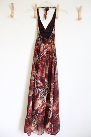 Xhilaration Chiffon Brown Maroon Halter Neck Animal Print Dress | XS