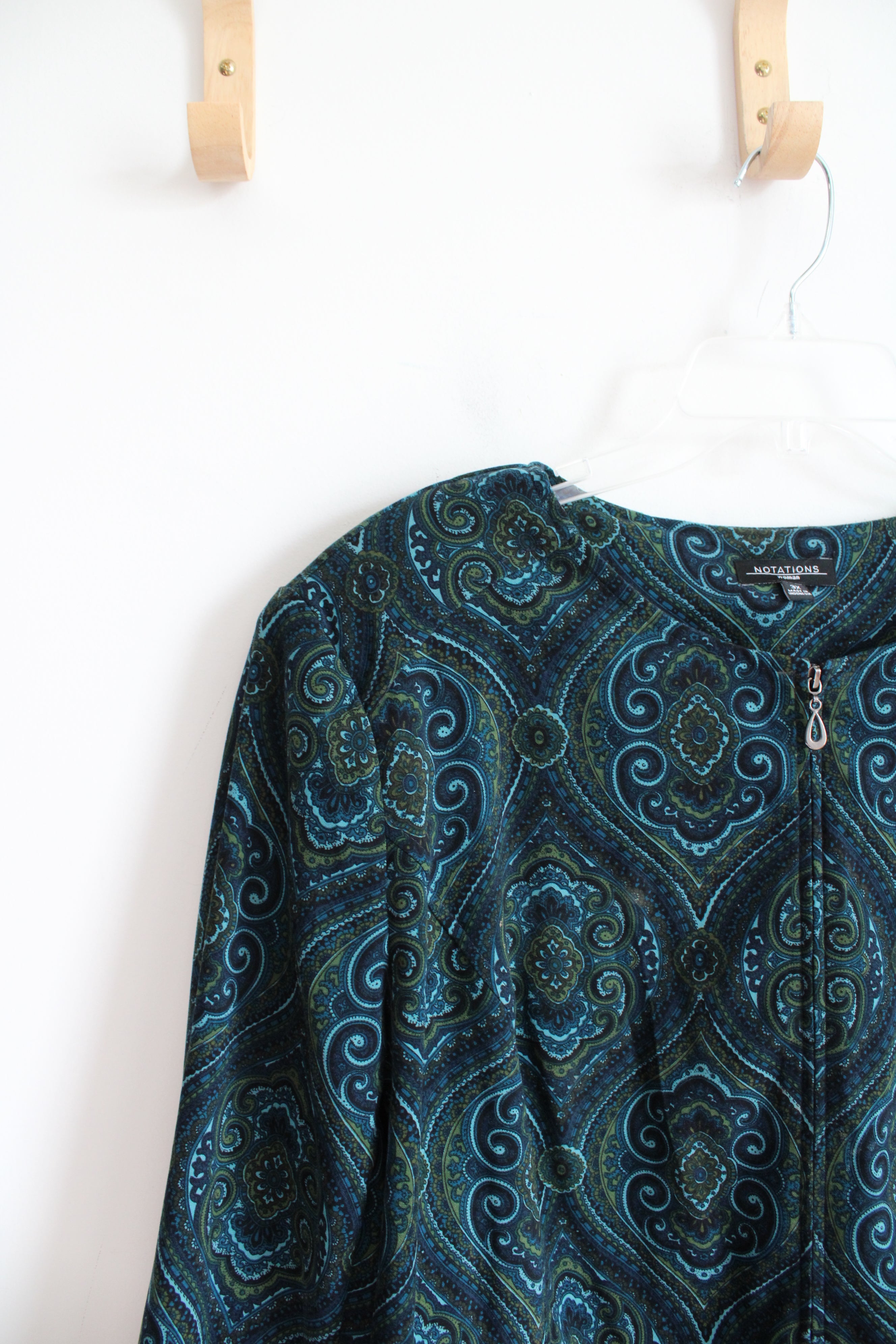 Notations Blue & Green Patterned Full Zip Jacket | 3X