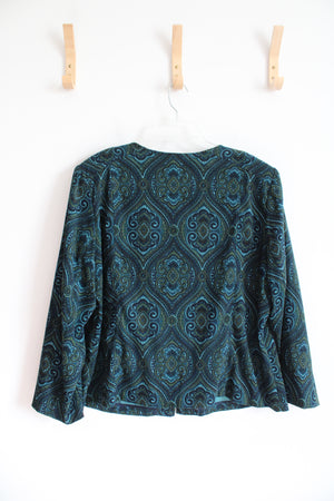 Notations Blue & Green Patterned Full Zip Jacket | 3X