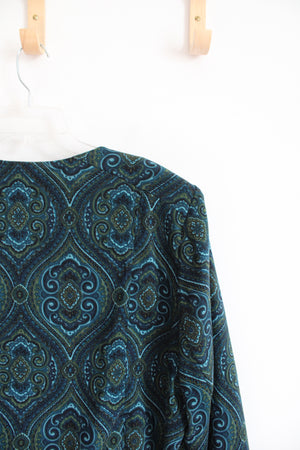 Notations Blue & Green Patterned Full Zip Jacket | 3X