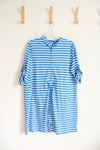 Lands' End Blue & White Striped Cotton Hoodie Dress | L