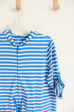 Lands' End Blue & White Striped Cotton Hoodie Dress | L