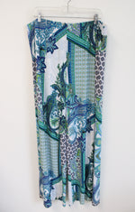 Chico's Blue Green White Paisley Print Stretch Wide Leg Pant | 3 (16/XL)