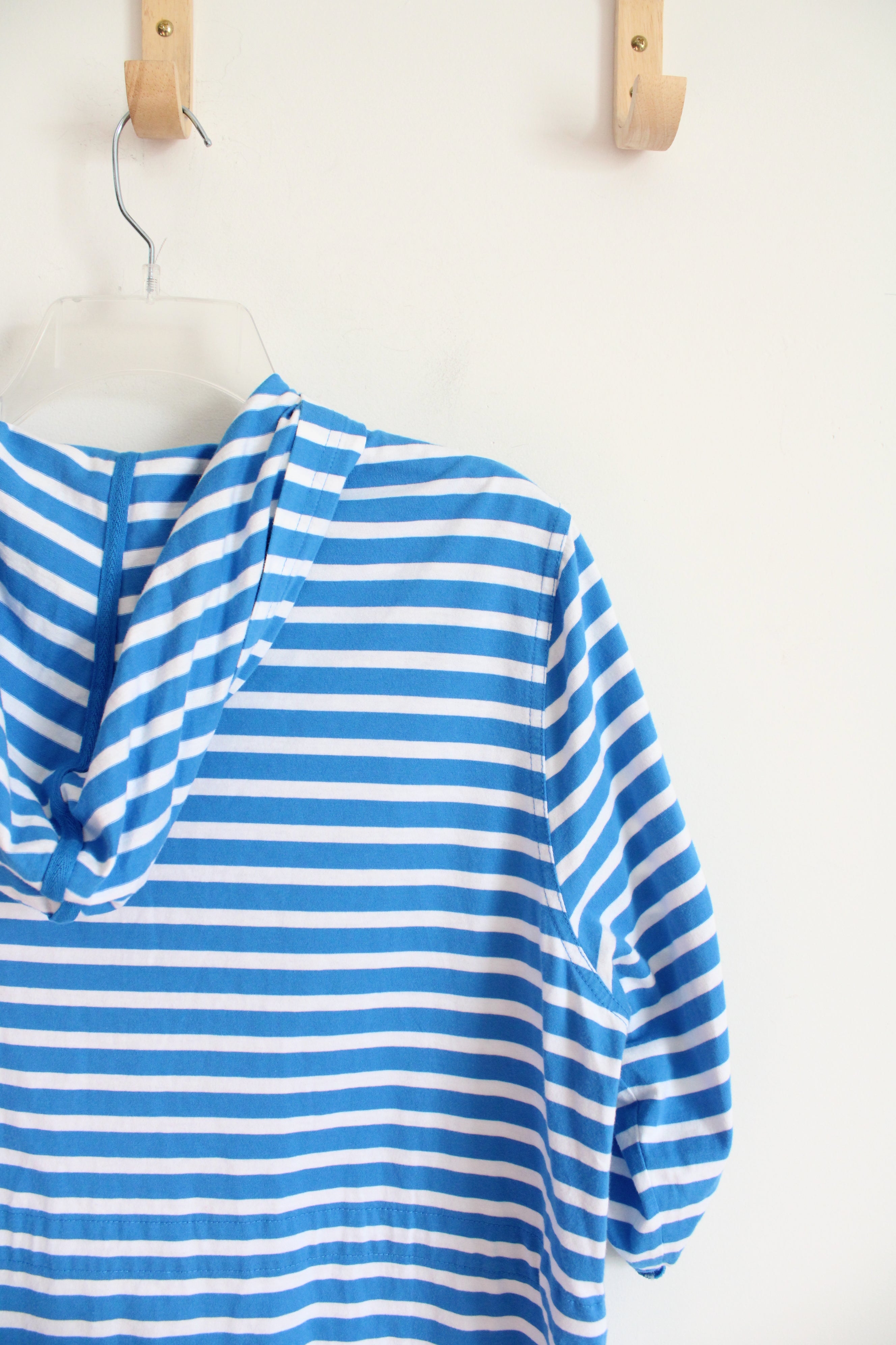 Lands' End Blue & White Striped Cotton Hoodie Dress | L