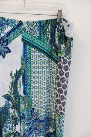 Chico's Blue Green White Paisley Print Stretch Wide Leg Pant | 3 (16/XL)