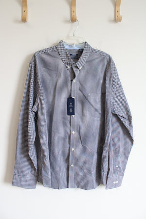 NEW Izod Blue & White Gingham Slim Fit Non-Iron Stretch Button Down Shirt | XXL