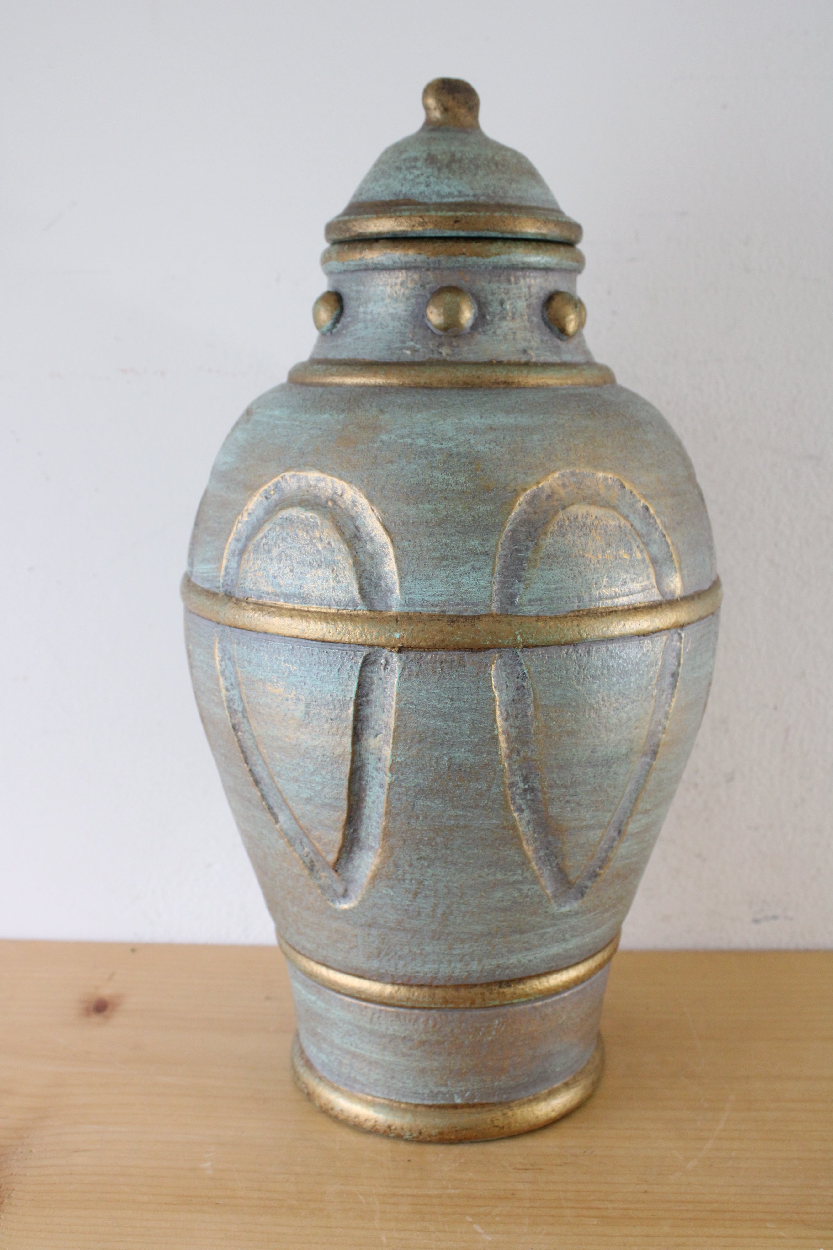 Blue Gold Painted Terracotta Urn | 16"