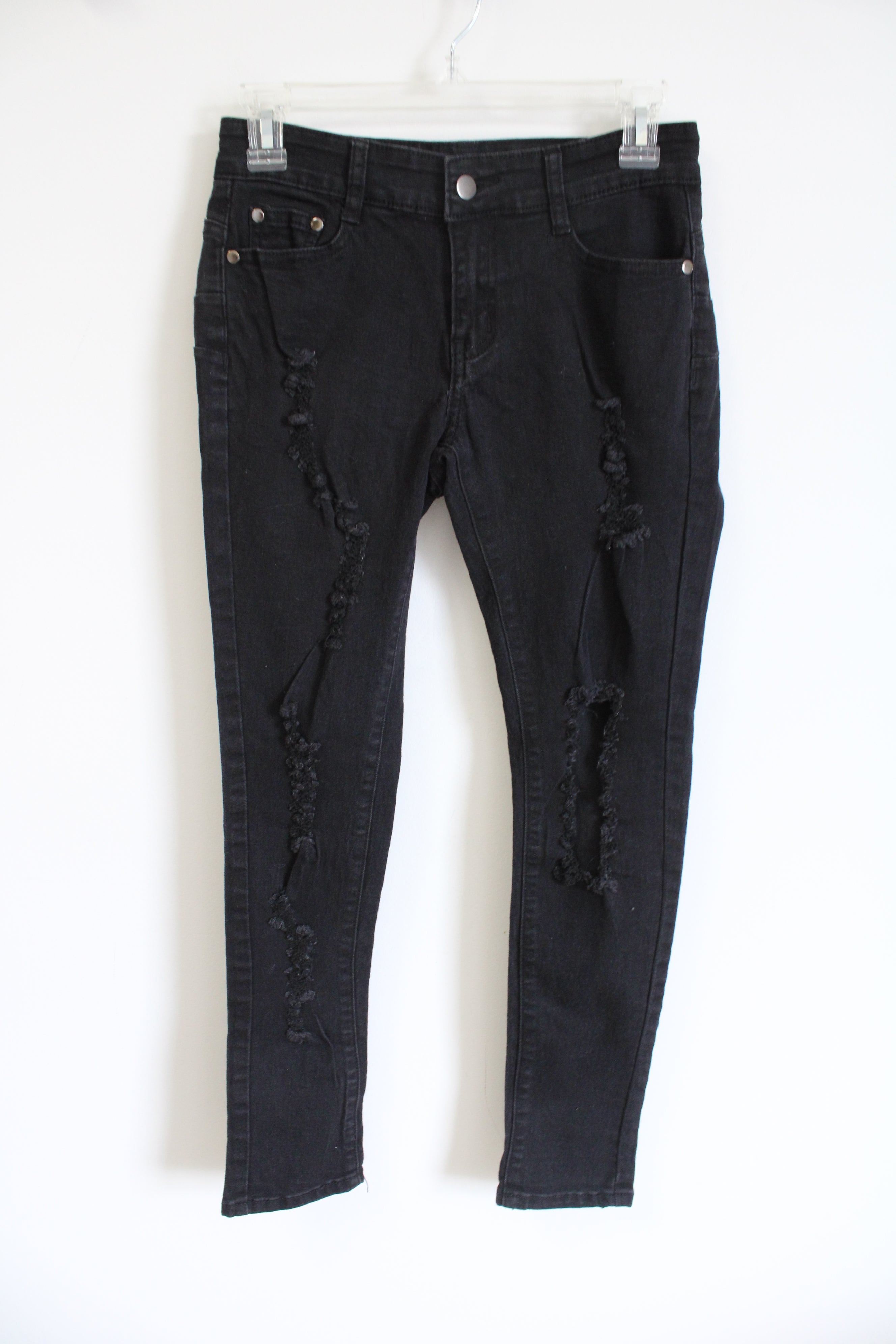 Fashion Nova Black Distressed Skinny Jeans | 3/4