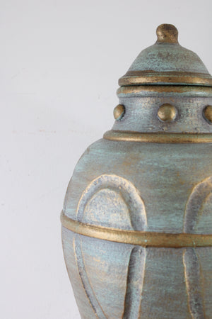 Blue Gold Painted Terracotta Urn | 16"