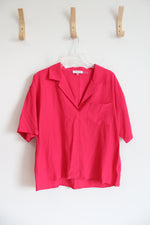 Calvin Klein Hot Pink Lightweight Collared V-Neck Top | M