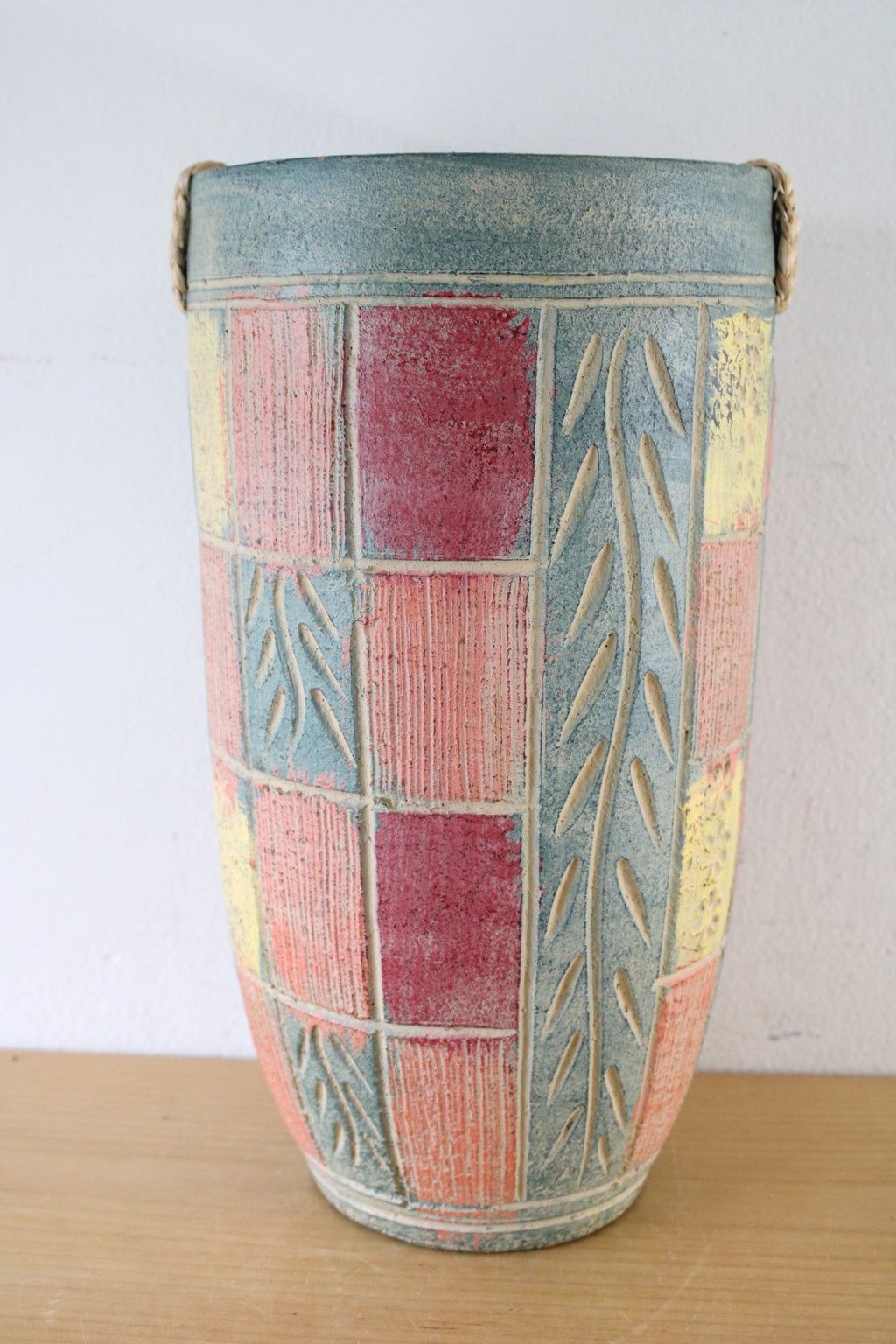 Blue Painted Terracotta Thailand Vessel Vase | 14"