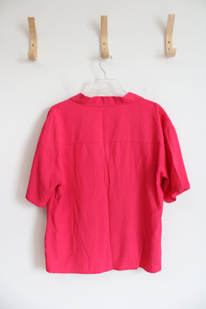 Calvin Klein Hot Pink Lightweight Collared V-Neck Top | M