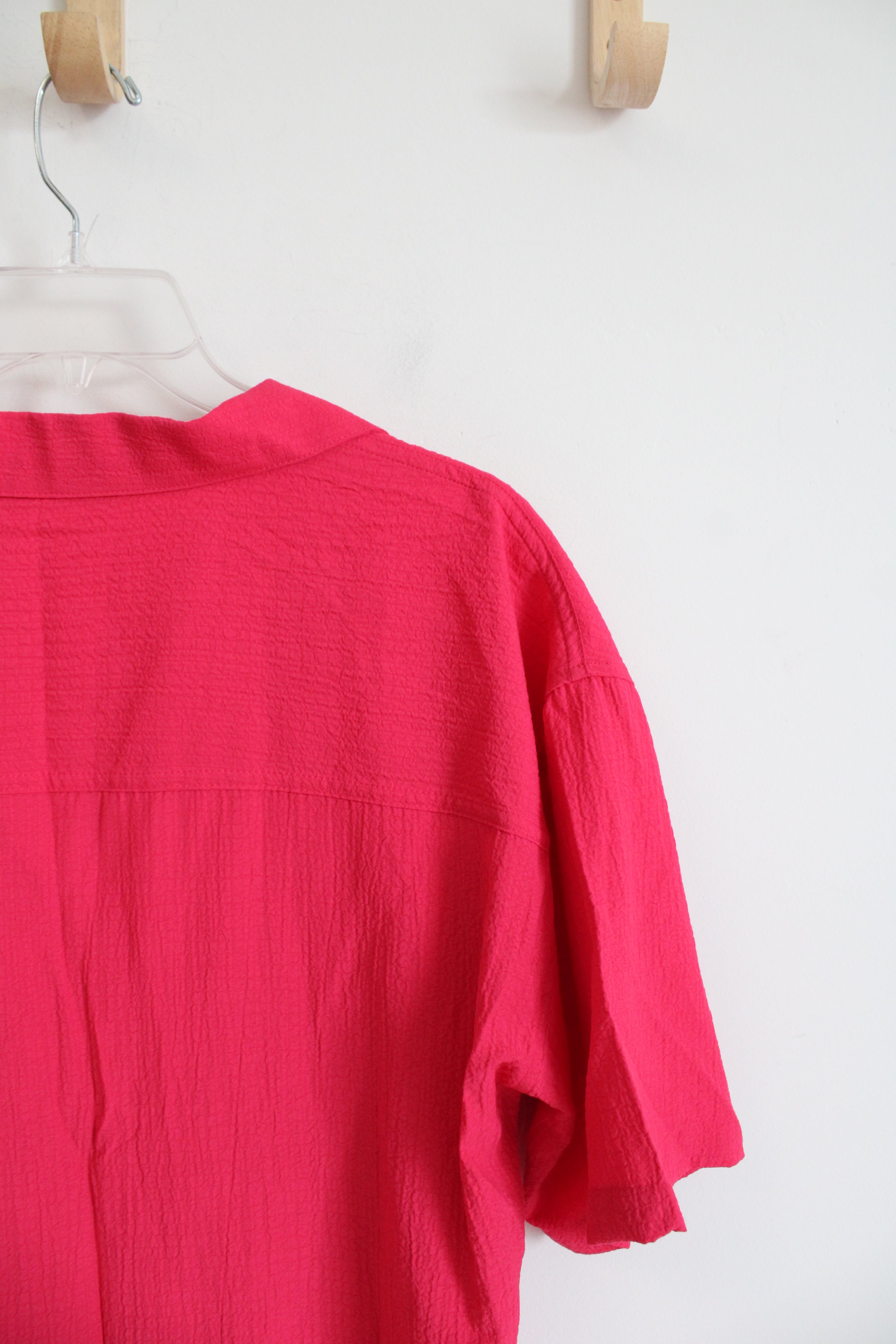 Calvin Klein Hot Pink Lightweight Collared V-Neck Top | M