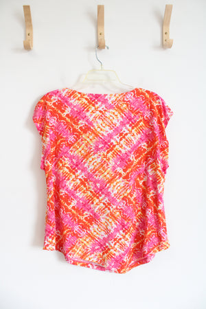 Ruby Rd. Pink Orange Patterned Scoop Neck Top | XL