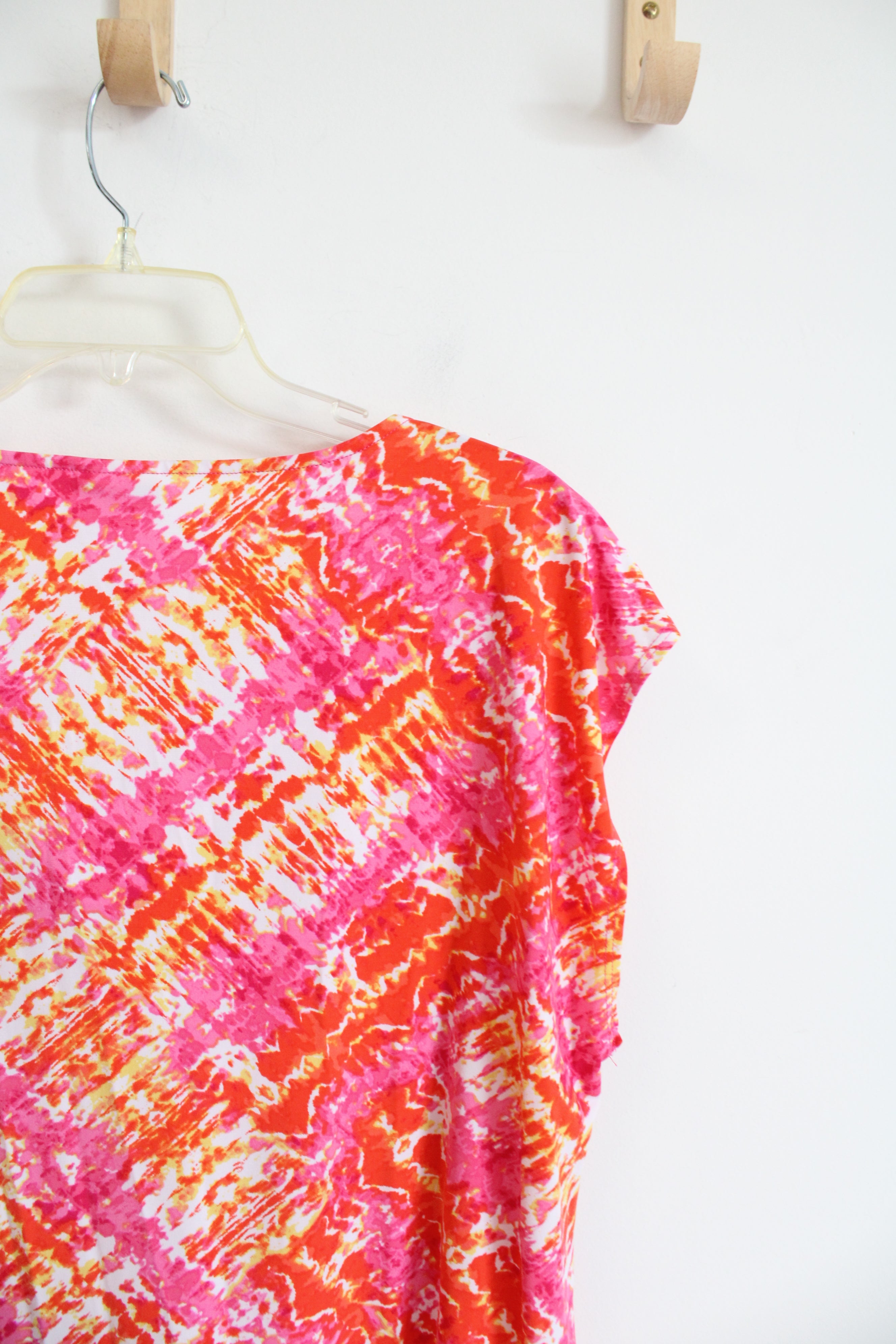 Ruby Rd. Pink Orange Patterned Scoop Neck Top | XL