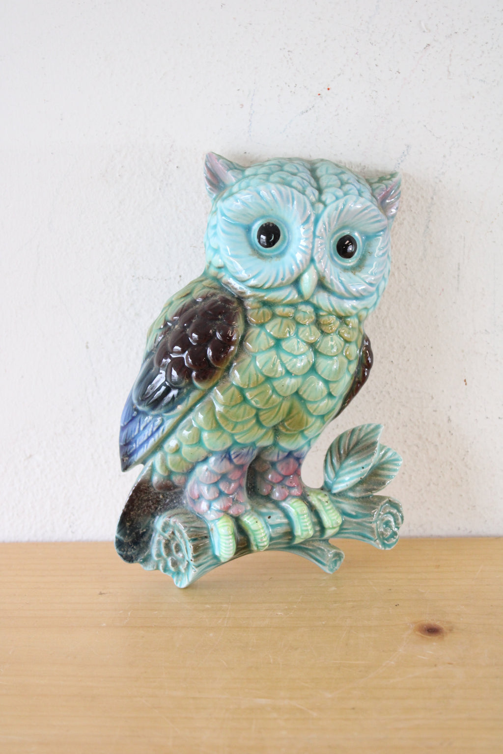 Lefton 477C Blue Chalkware Owl Plaque