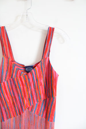 Scoop Orange Red & Blue Striped Pleated Knit Dress | XS