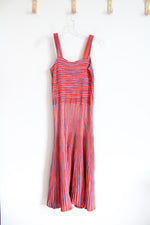 Scoop Orange Red & Blue Striped Pleated Knit Dress | XS