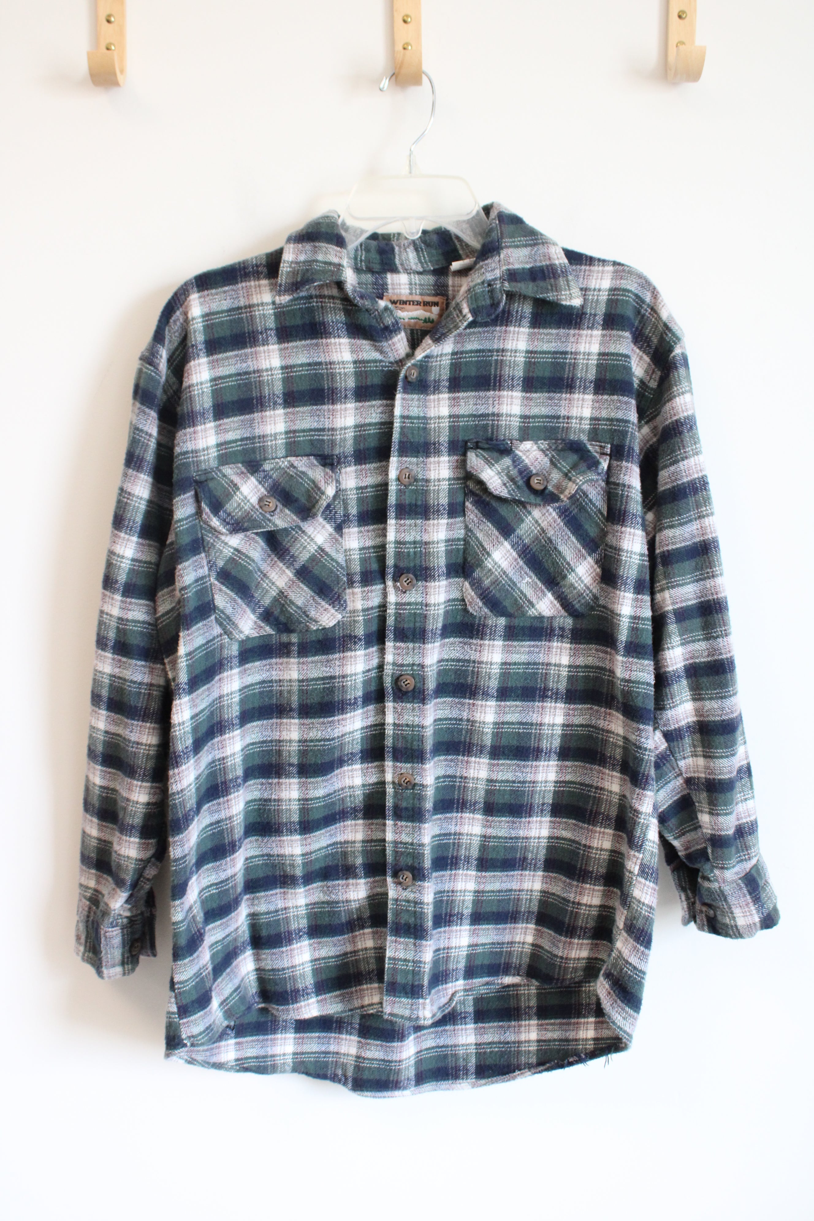 Winter Run Blue & Green Plaid Flannel Shirt | L