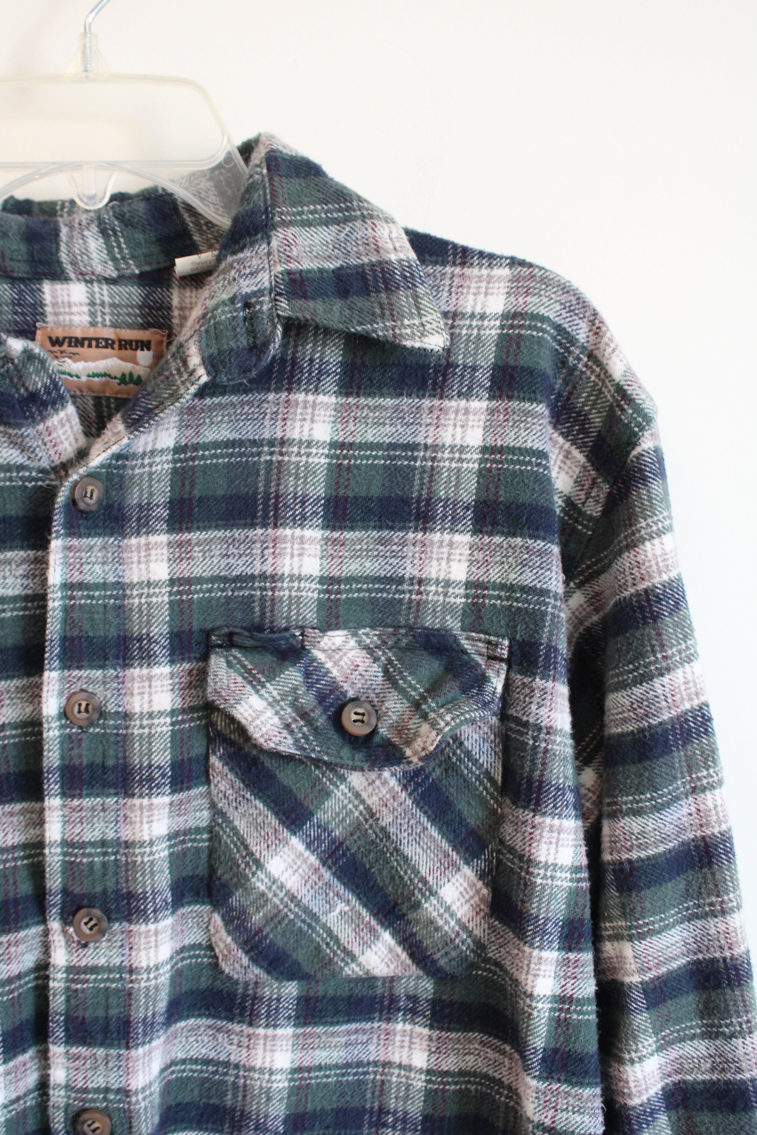 Winter Run Blue & Green Plaid Flannel Shirt | L