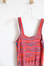 Scoop Orange Red & Blue Striped Pleated Knit Dress | XS