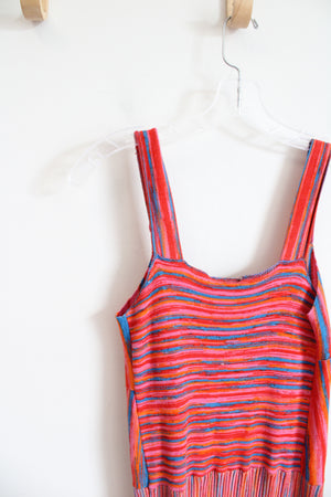 Scoop Orange Red & Blue Striped Pleated Knit Dress | XS