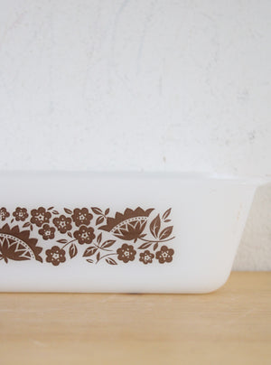 Glasbake J522 Brown Floral 1 1/2 Qt. Bread Dish