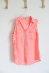 Express Neon Pink & White Striped Button Down Sleeveless Top | XS