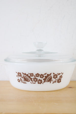 Glasbake JS10 Brown Floral 1 Qt. Round Covered Dish