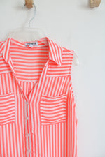 Express Neon Pink & White Striped Button Down Sleeveless Top | XS