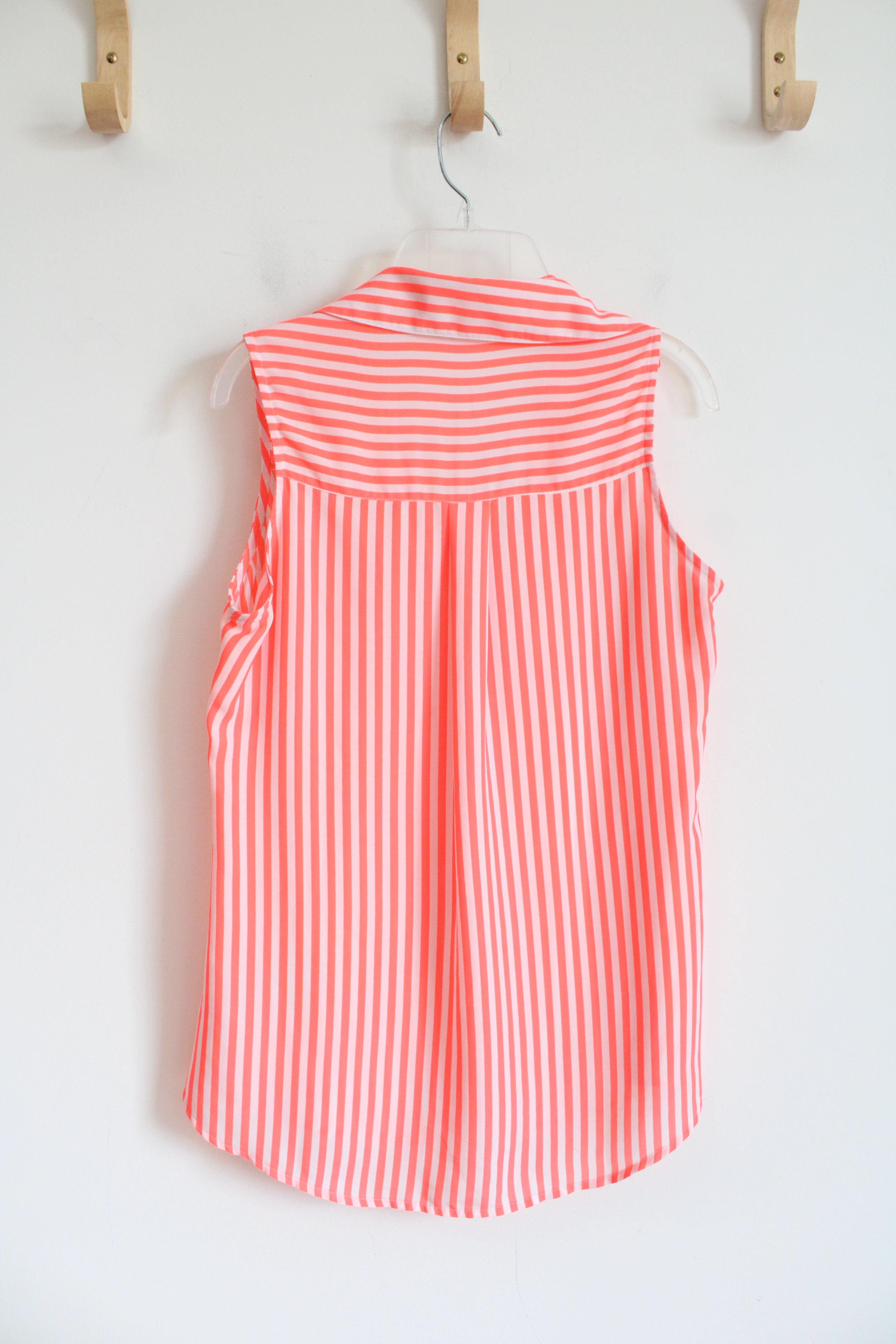 Express Neon Pink & White Striped Button Down Sleeveless Top | XS