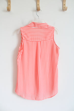 Express Neon Pink & White Striped Button Down Sleeveless Top | XS