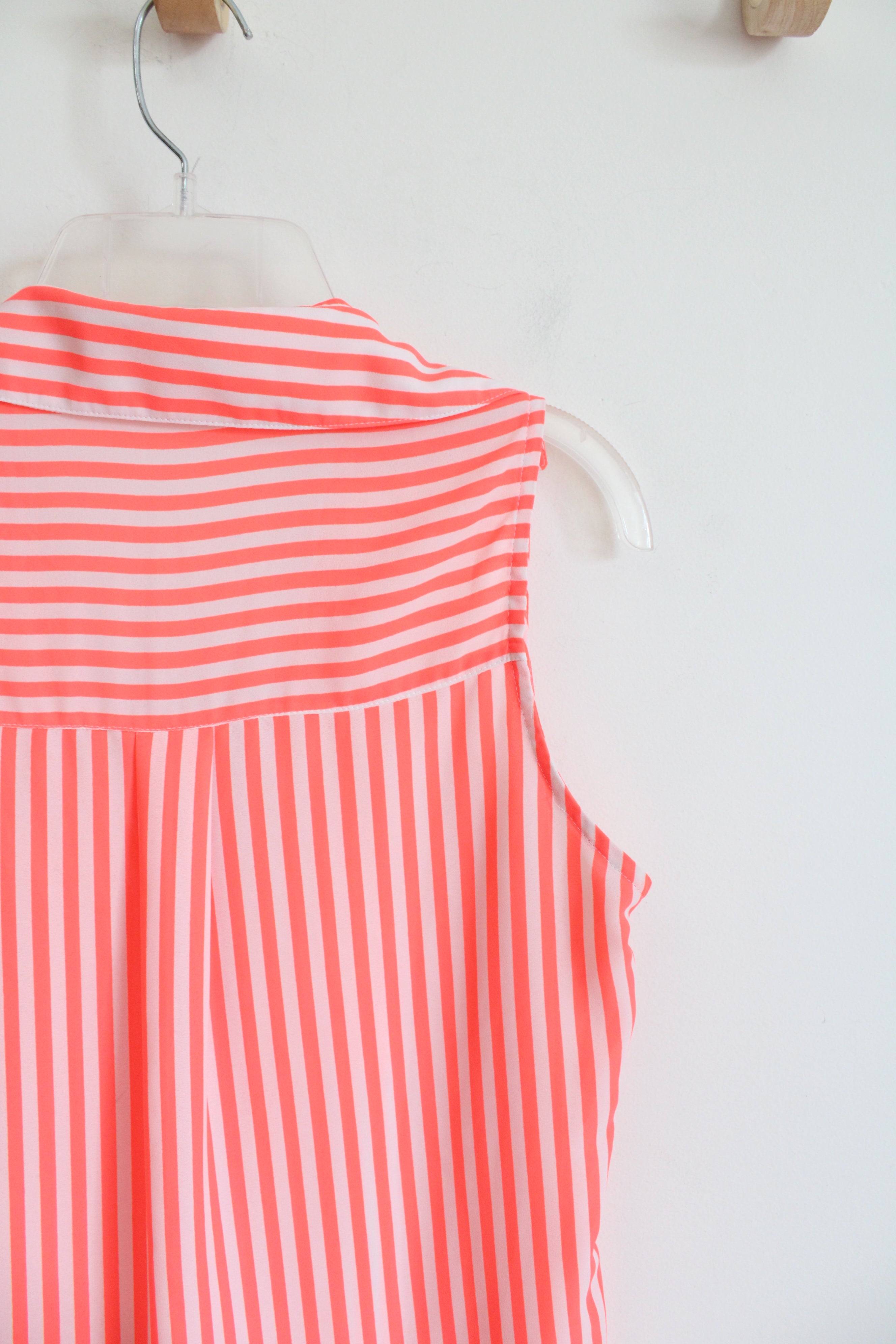 Express Neon Pink & White Striped Button Down Sleeveless Top | XS