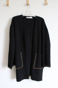 Zara Knit Thick Black Knit Gold Chain Edged Cardigan | L