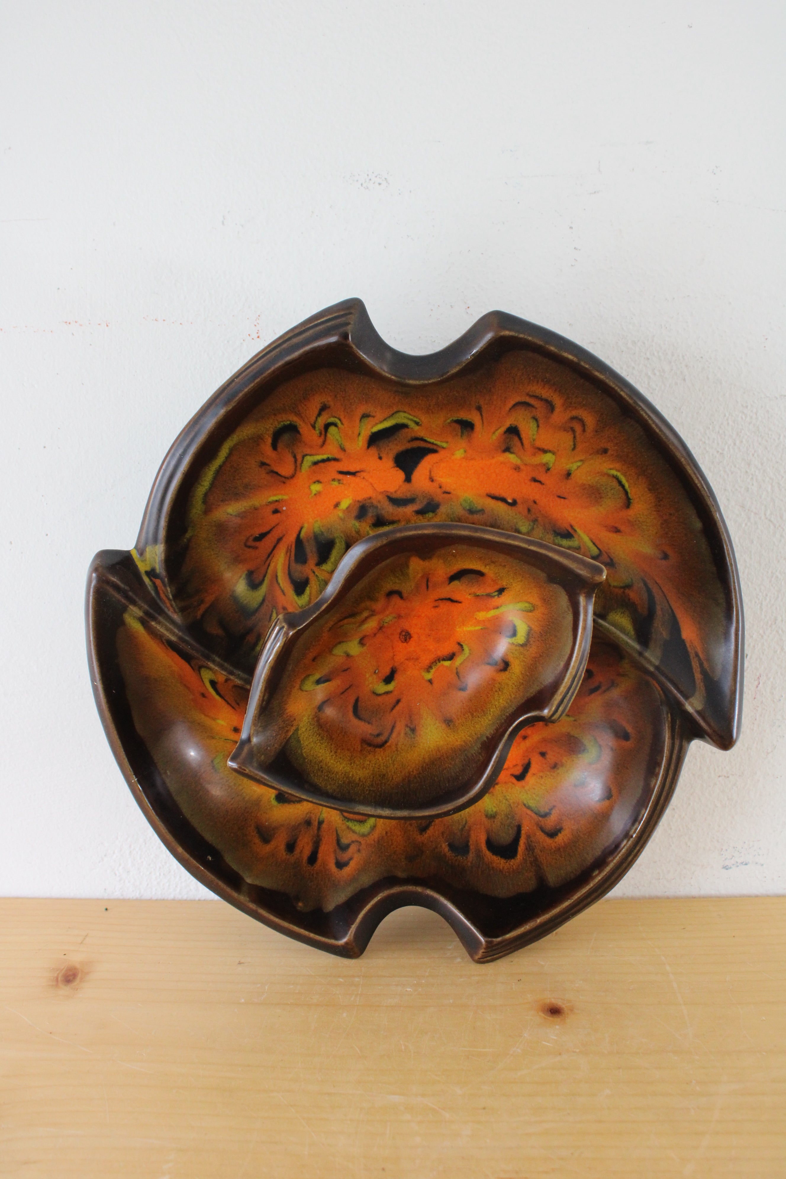 California Original USA 836 Pottery Brown Orange Centerpiece Serving Tray