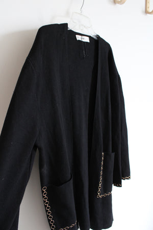 Zara Knit Thick Black Knit Gold Chain Edged Cardigan | L