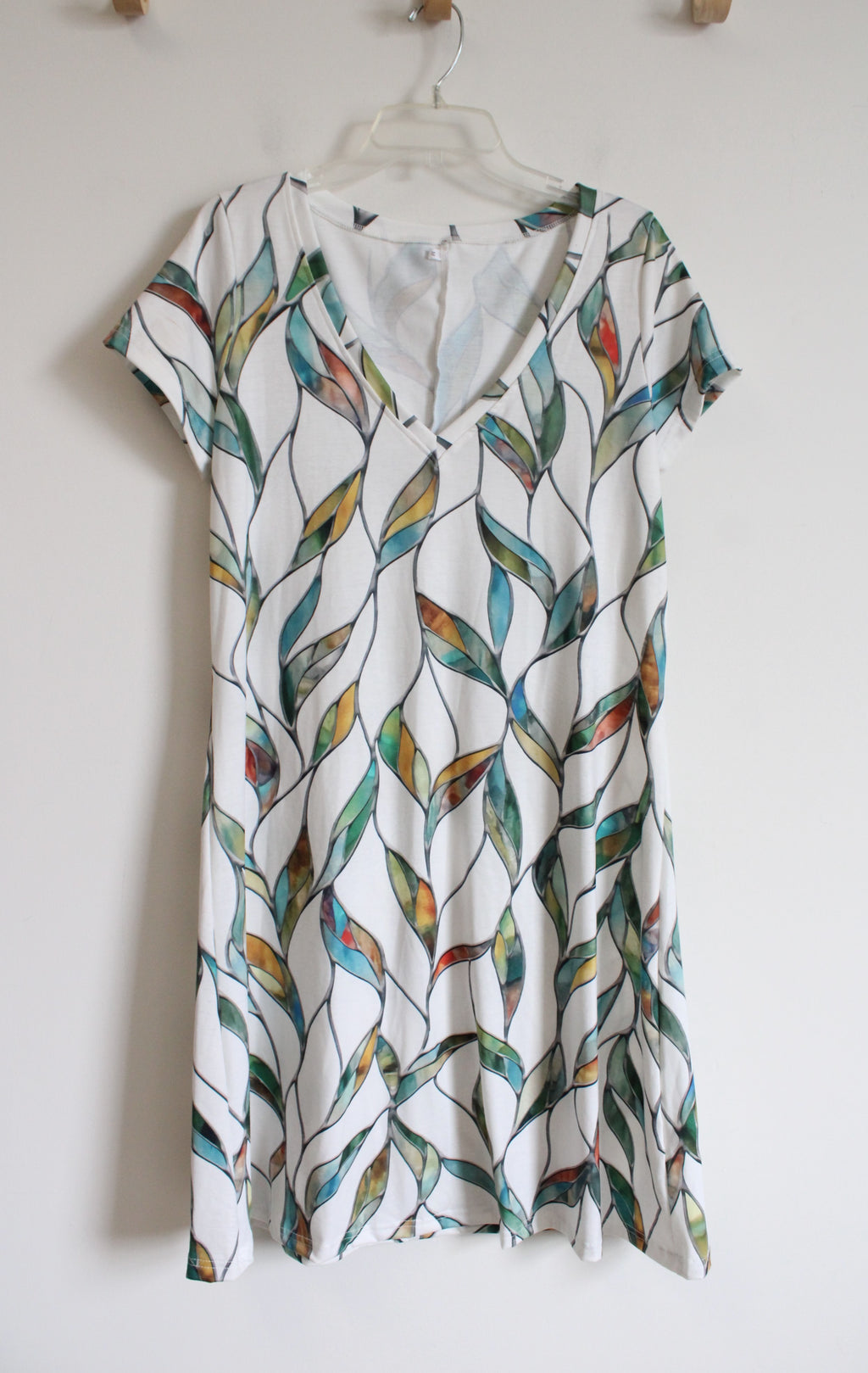 Multi-Colored Vine Patterned White Dress | M