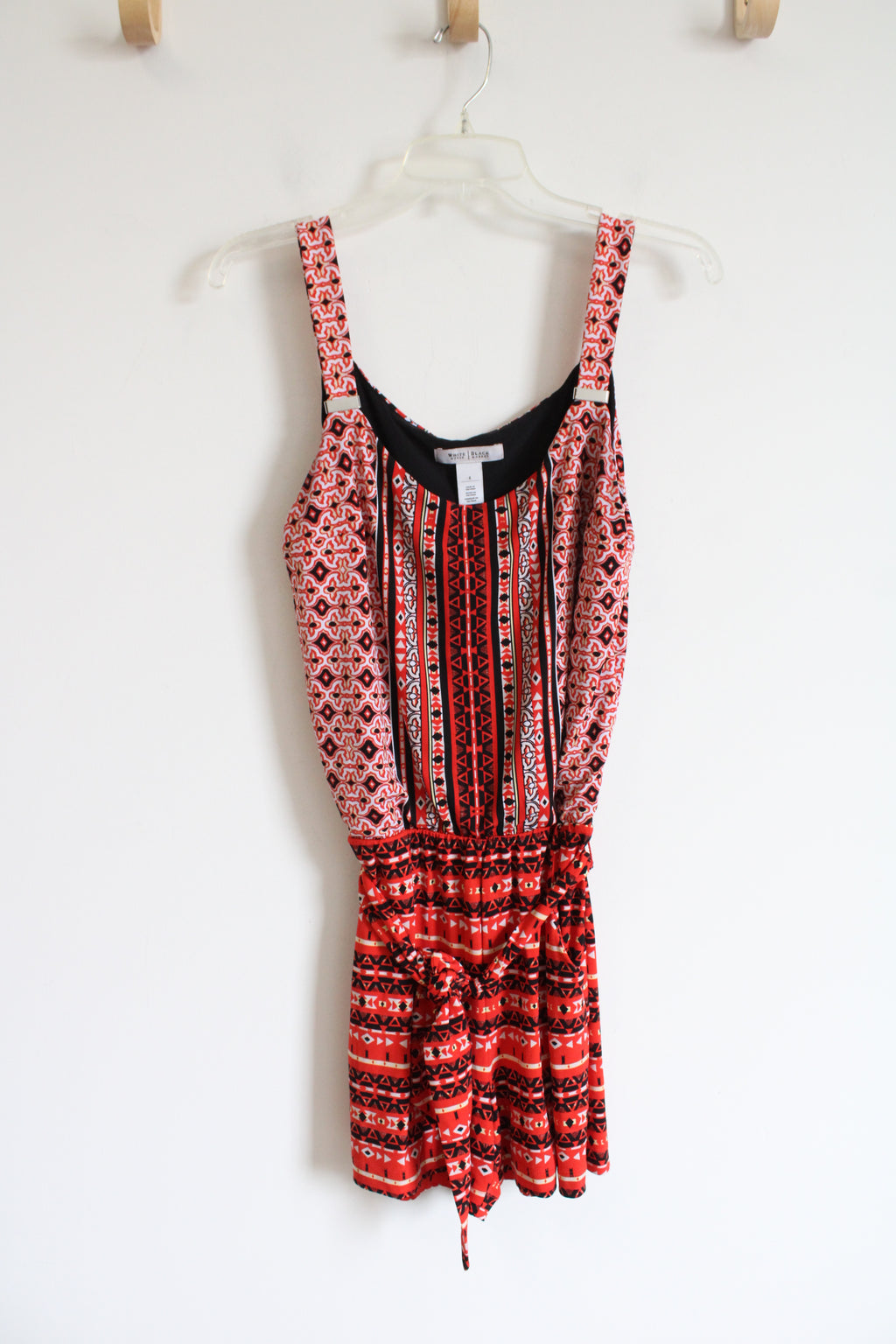 White House Black Market Red Black & White Patterned Romper | 4