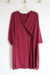 Signature Collection Maroon Wrap Long Sleeved Dress | 1X