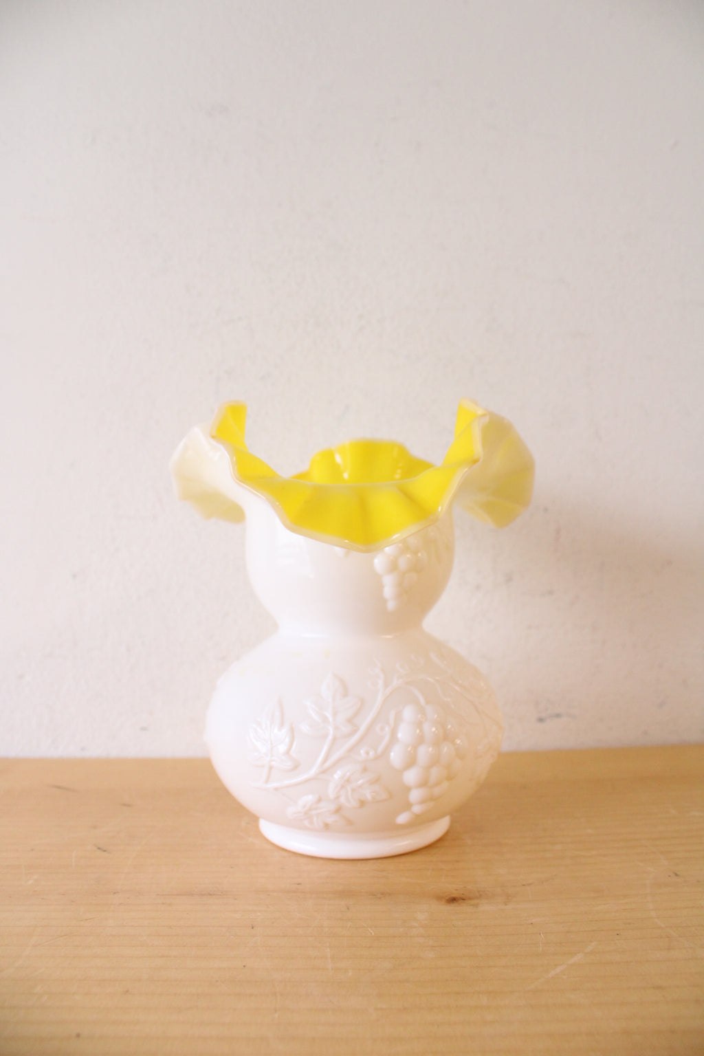 Kanawha Milk White & Yellow Grape Vine Ruffled Vase