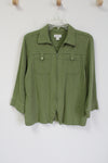 Christopher & Banks Green Linen Zip Up Top | M