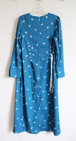 Blue & White Floral Long Sleeved Lace Up Maxi Dress | XL