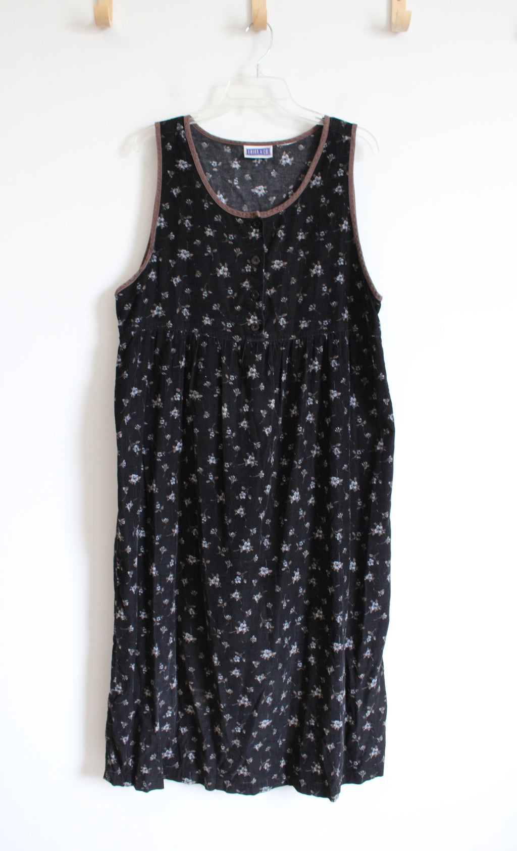 Erika & Co. Vintage Black & Brown Blue Floral Corduroy Dress | XL