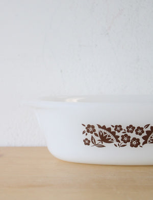 Glasbake J235 1 Qt. Brown Floral Oval Baking Dish