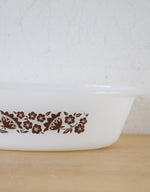 Glasbake J235 1 Qt. Brown Floral Oval Baking Dish