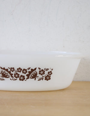 Glasbake J235 1 Qt. Brown Floral Oval Baking Dish