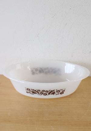 Glasbake J235 1 Qt. Brown Floral Oval Baking Dish