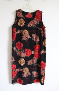 Vintage Rose Patterned Black & Brown Sleeveless Dress | 2XL